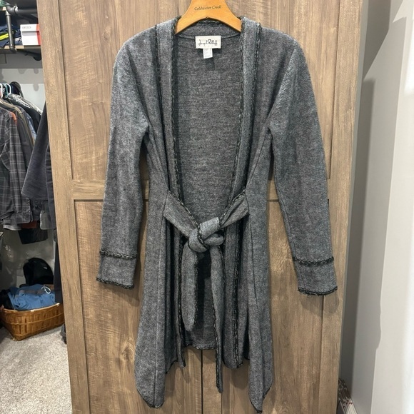 Joseph Ribkoff size 4 Cardigan Sweater Open Front Attached Belt Gray - Picture 1 of 9